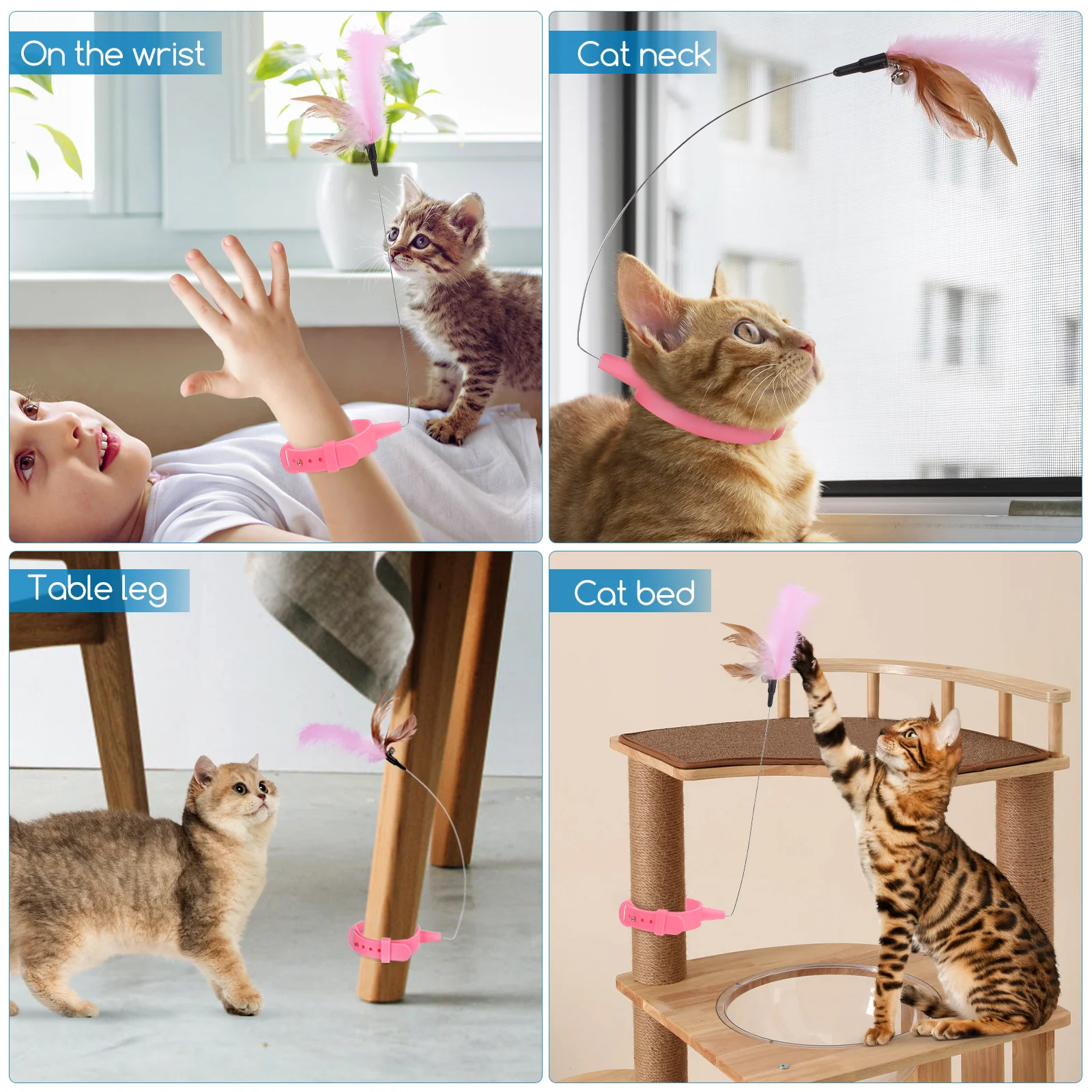 Cat Self Play Toys Collar Kitten Interactive Teaser Wand Running Tunnels for Indoor Kittens