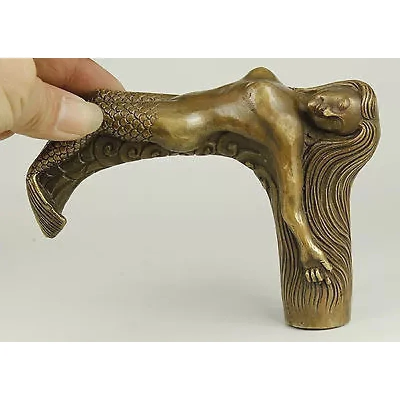 Old Handmade Carving Bronze Mermaid Statue Cane Head Walking Sti 1 order