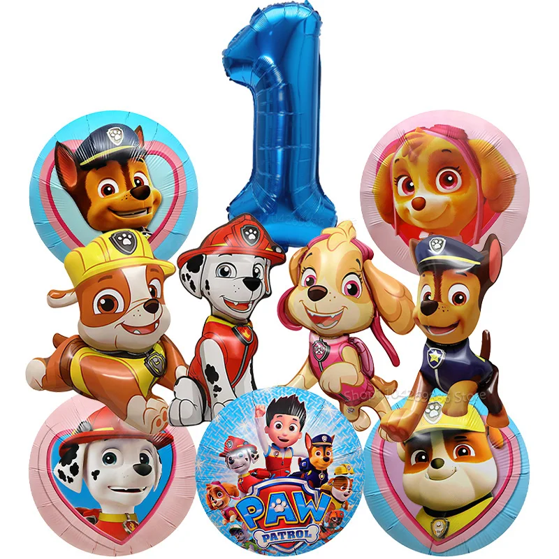 10-teiliges Paw Patrol Ballon-Set Hunde-Folienballons 32 Zoll Blau Rosa Zahlenballon für Kinder 1-9. Geburtstag Party-Dekoration für Jungen & Mädchen