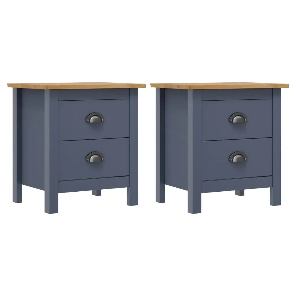 Set of 2 Grey Pine Wood Bedside Cabinets - Hill Design, 4 for X3 X4 9.5 cm for Bedroom Storage