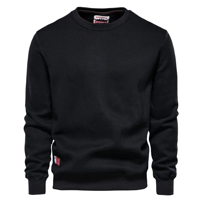 Autumn New Round Neck Base Shirt Trend Men's Solid Color Pullover Basic Sports Hoodie Patch Top