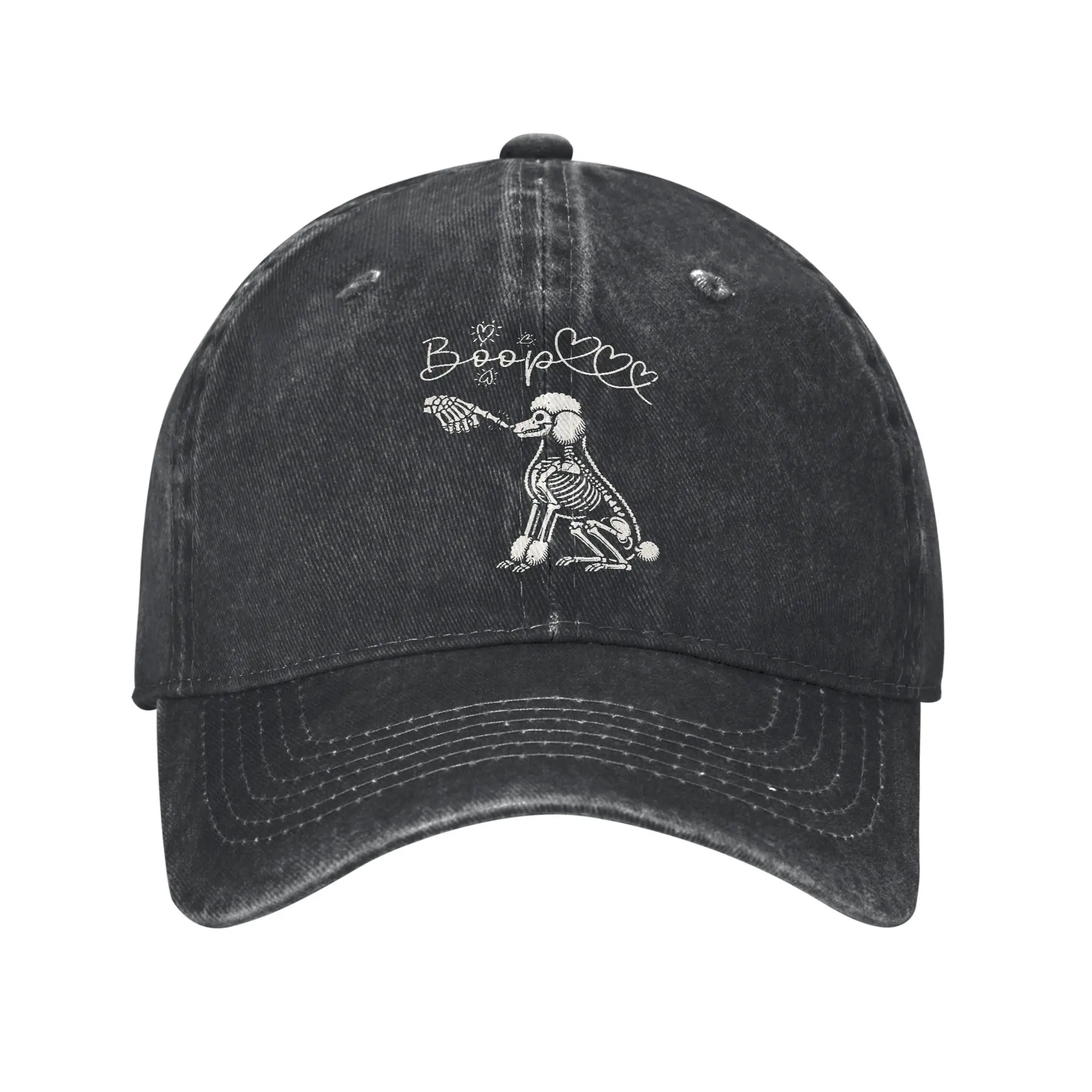 Funny Skeleton Hand Boop Poodle Dog Sun Baseball Cap  Stylish Couple Women Washed Trucker Hat Wholesale Snapback Cap Gift Idea