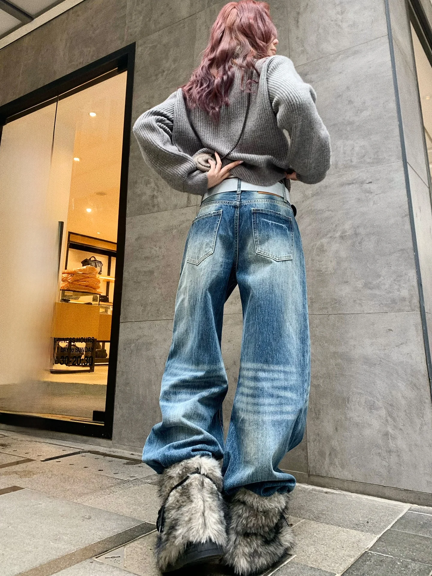 

Женские плотные джинсы прямого кроя с бамбуковым узором в американском стиле, осенне-зимние, для повседневной носки, длинные брюки из хлопка