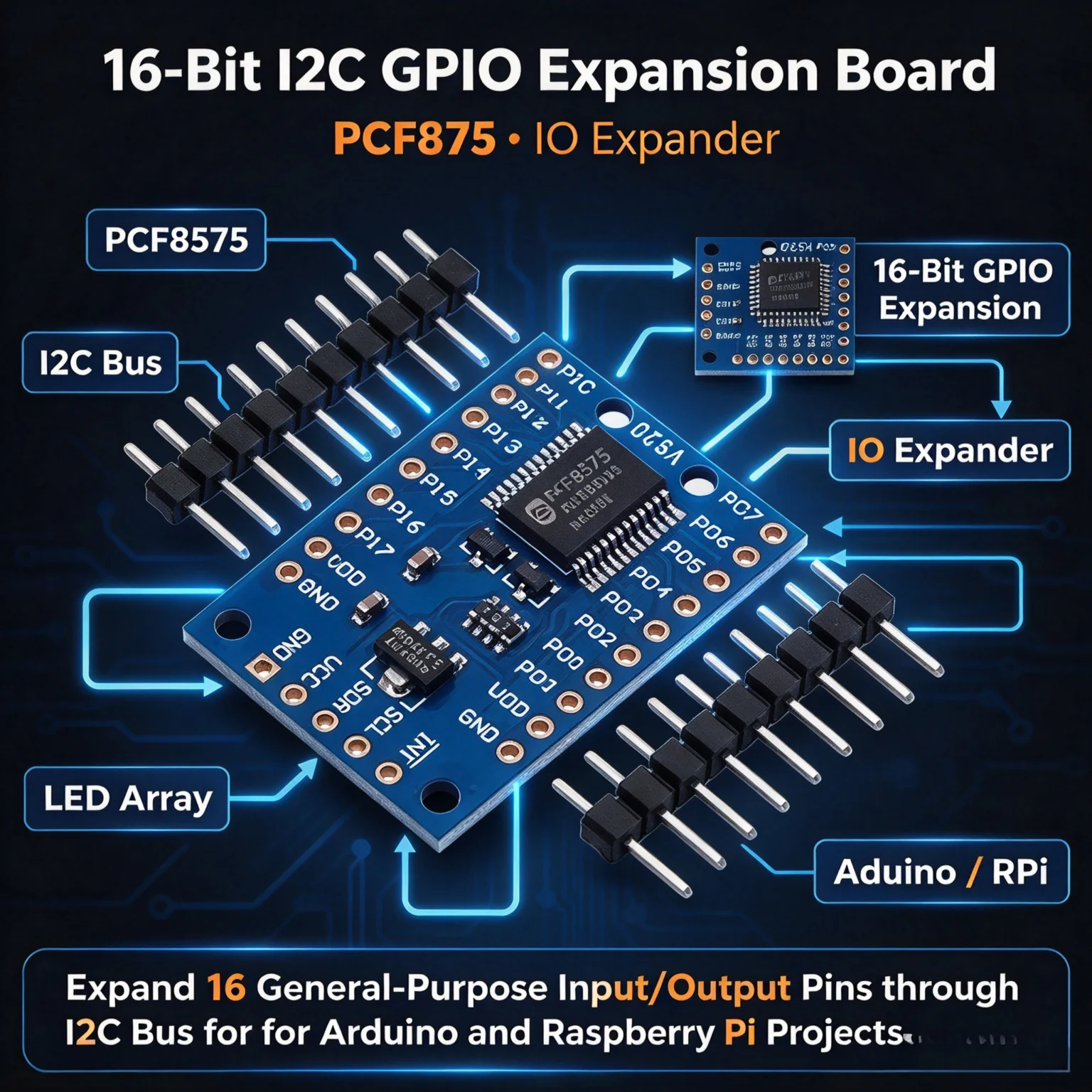 30Pcs PCF8575 IO Expander Module, 16-Bit I2C GPIO Expansion Board for Arduino/RPi