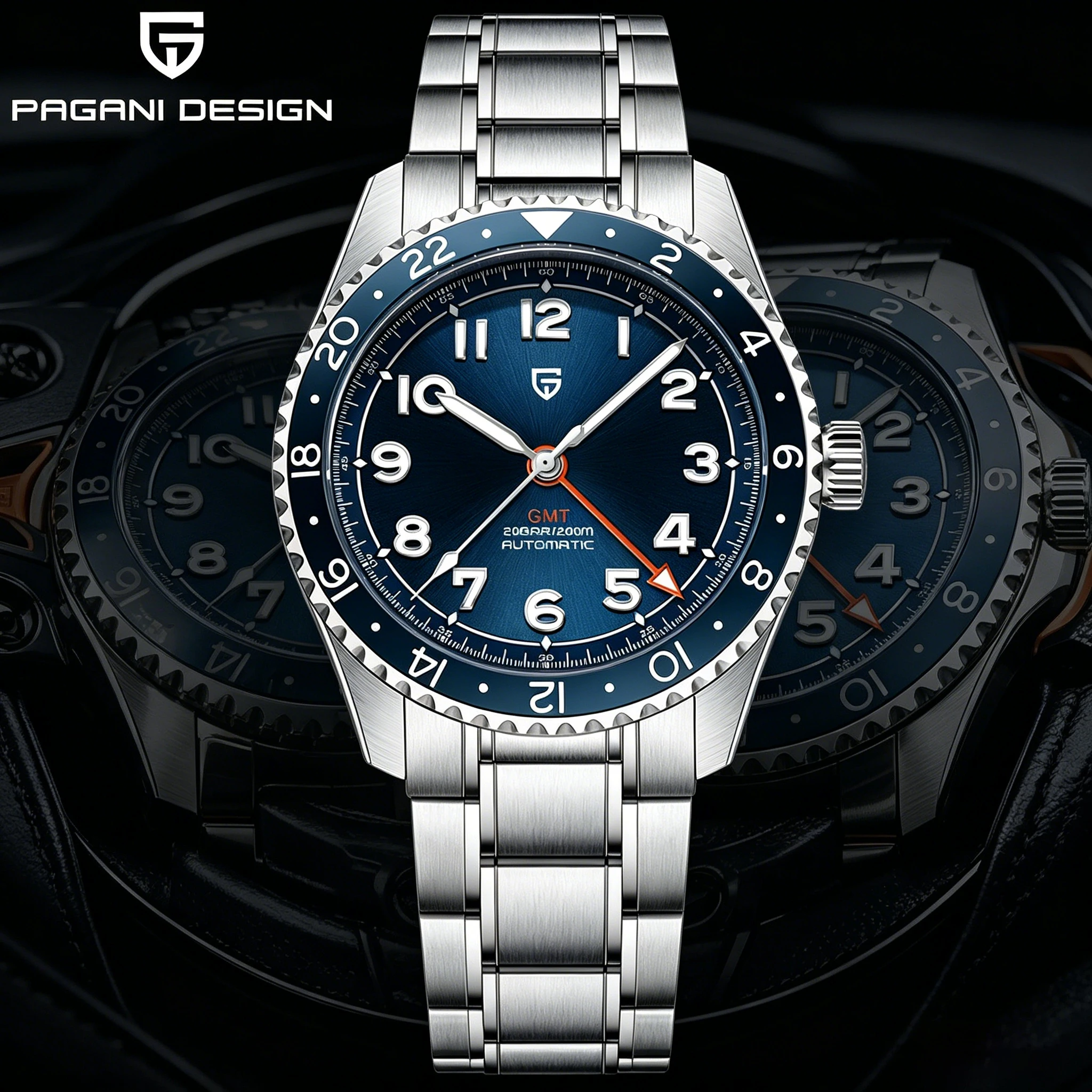 PAGANI DESIGN NH34 Movement Men's Automatic Mechanical Watch Sapphire Stainless Steel Waterproof 20Bar Luminous C3 GMT Watches