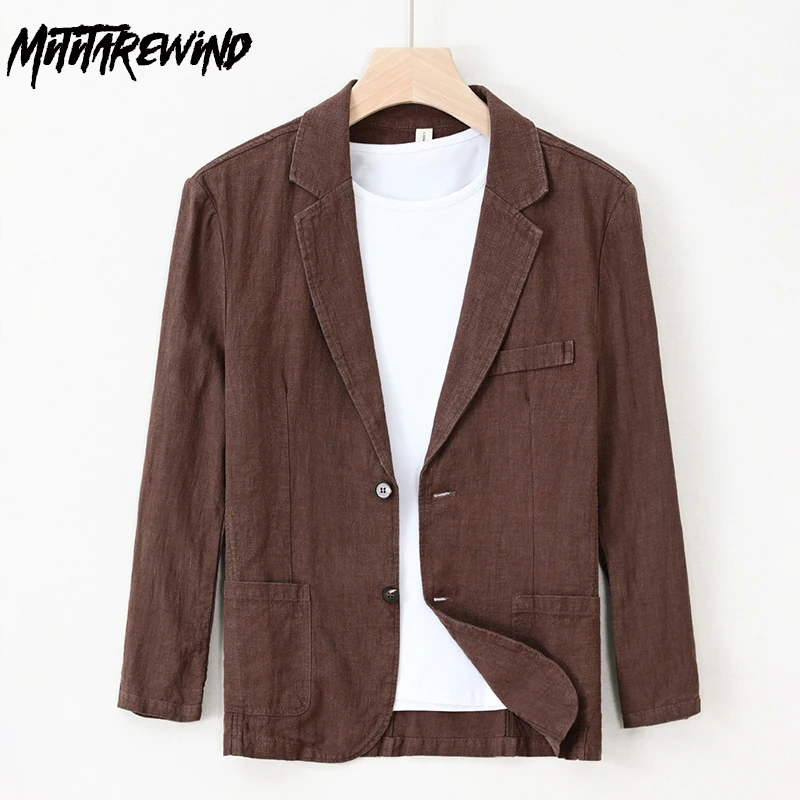 

70% Ramie 30% Cotton Blazers for Men Spring and Summer Commute Causal Blazer Solid Two Buttons Suit Male Breathable Retro Jacket