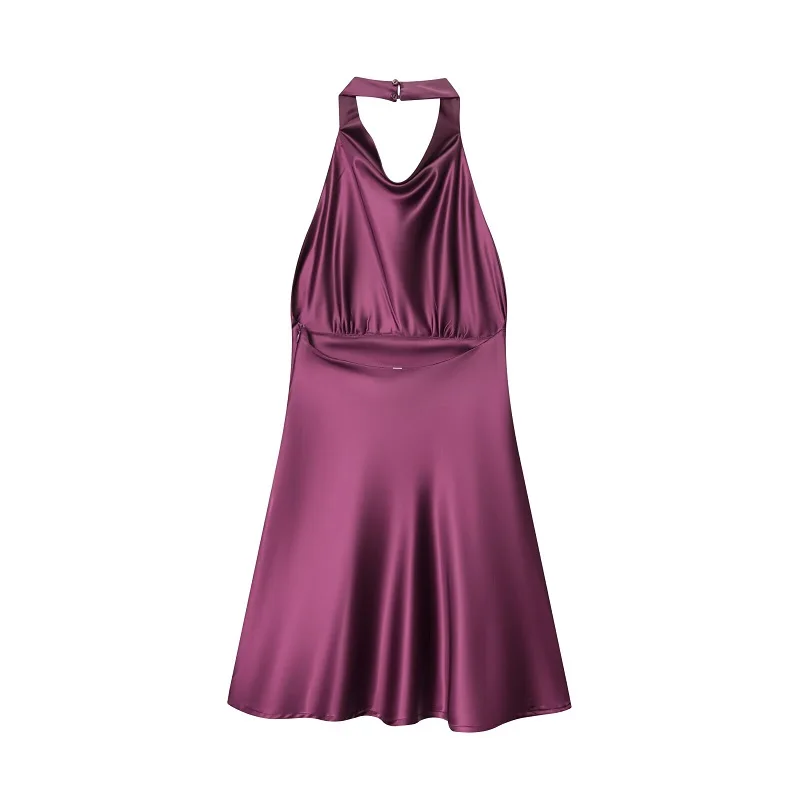 فساتين قصيرة مثيرة للنساء من MUJER فساتين حفلات نسائية مكشكشة من الساتان بدون أكتاف فستان قصير للسيدات بدون ظهر #4