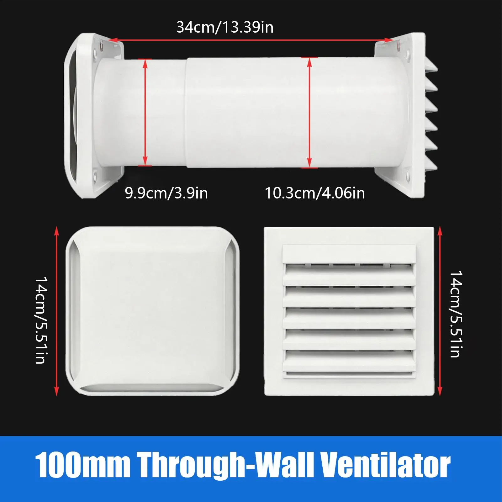 Wall Exhaust Vent Kit Through-Wall Intake Set Ventilation Fan Duct For Home Bathroom Kitchen Garage Workshop, Adjustable Length