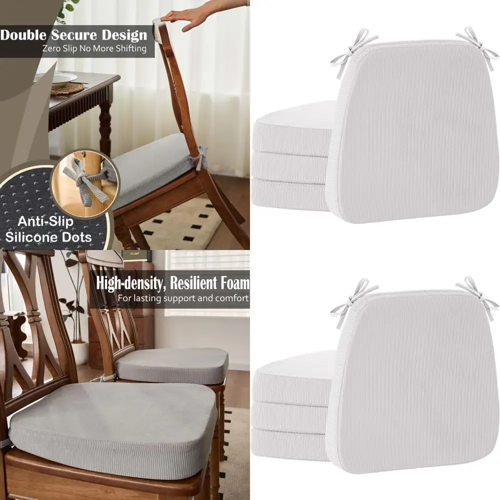 

Набор из 4 светло-серых подушек для сидений из пенополиуретана с гелевым наполнителем (17x16 дюймов) для стульев в столовую, кухню и офис, со съемными моющимися чехлами