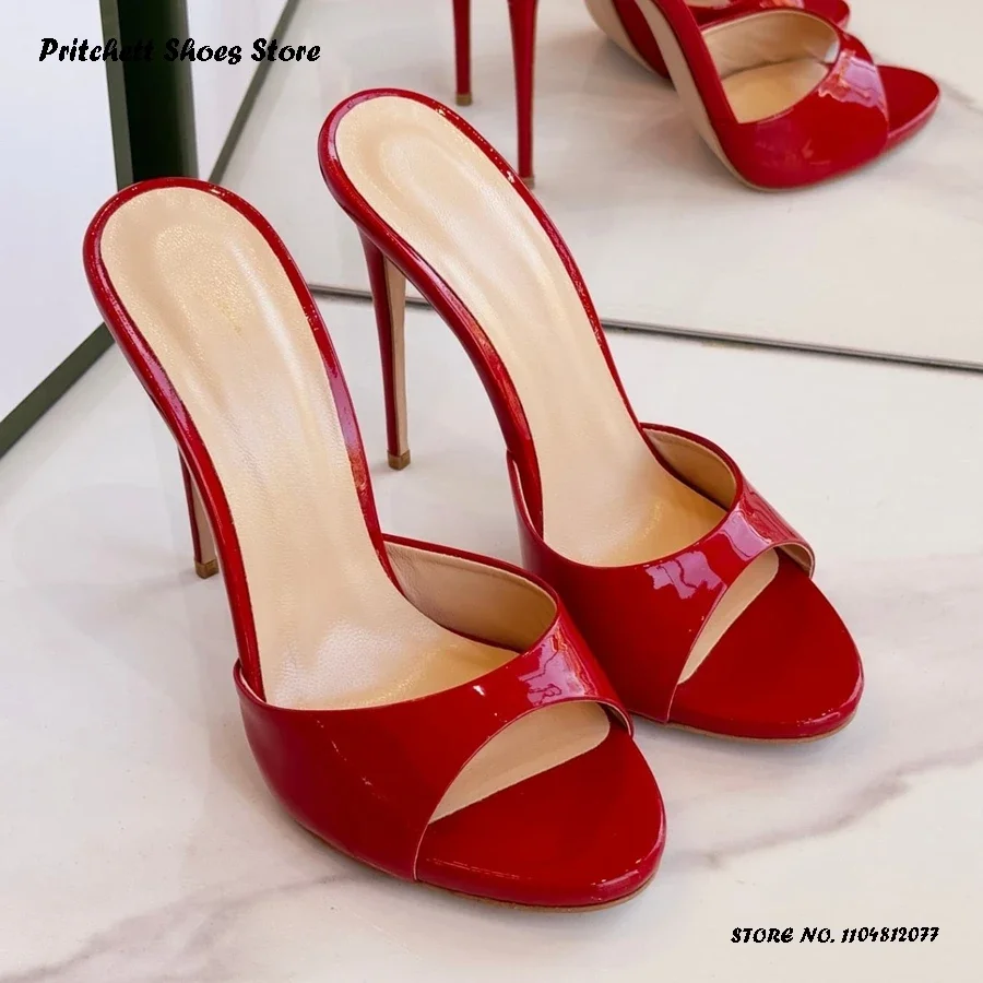

Women's 12cm High Stiletto Leather Mules Round Open Toe Thin Heels Party Wedding Shoes Summer Concise Pull On Modern Slippers