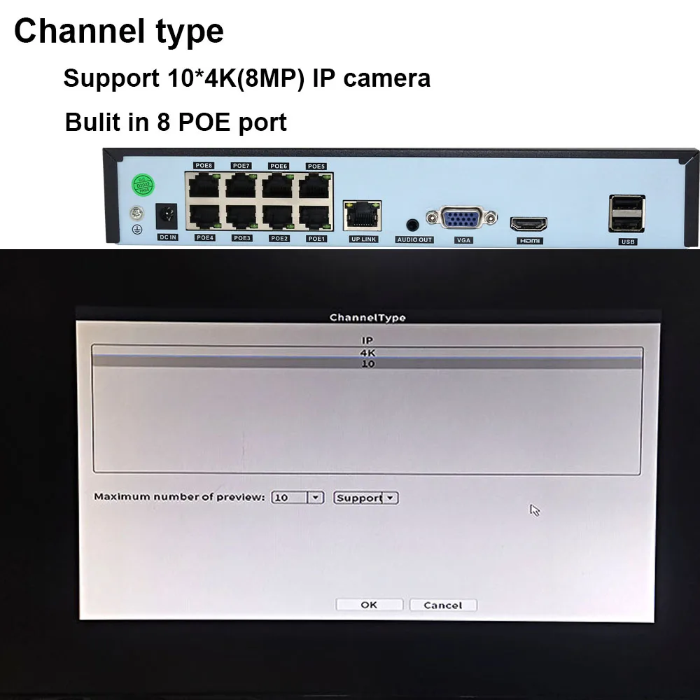 CCTV NVR POE 4CH 8 Channel Xmeye Network Video Recorder Support Onvif P2P For 4K 8MP 5MP 1080P 720P Surveillance POE IP Camera