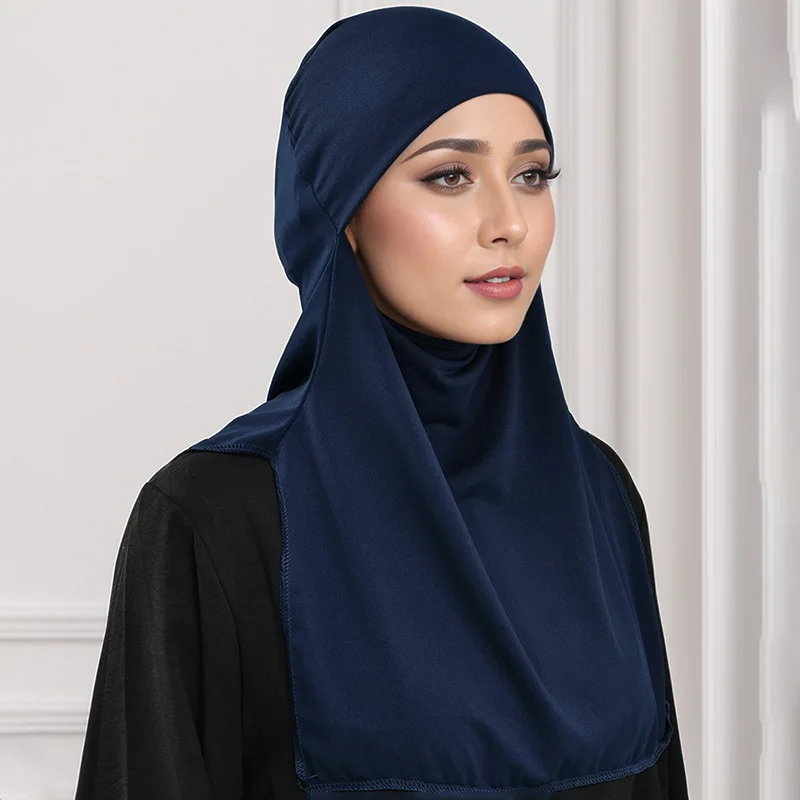 

Muslim Women Hijab One Piece Amira Solid Color Stretch Turban Arabic Head Wrap Instant Scarf Islamic Bonnet Headscarf Niqab Hat