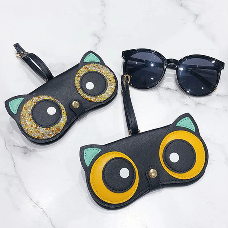 Creative Cartoon Animal Cute Sunglasses Case Women Chain Hanging Eyewear Bag Hasp PU Leather Storage Glasses Case Eyeglass Cover