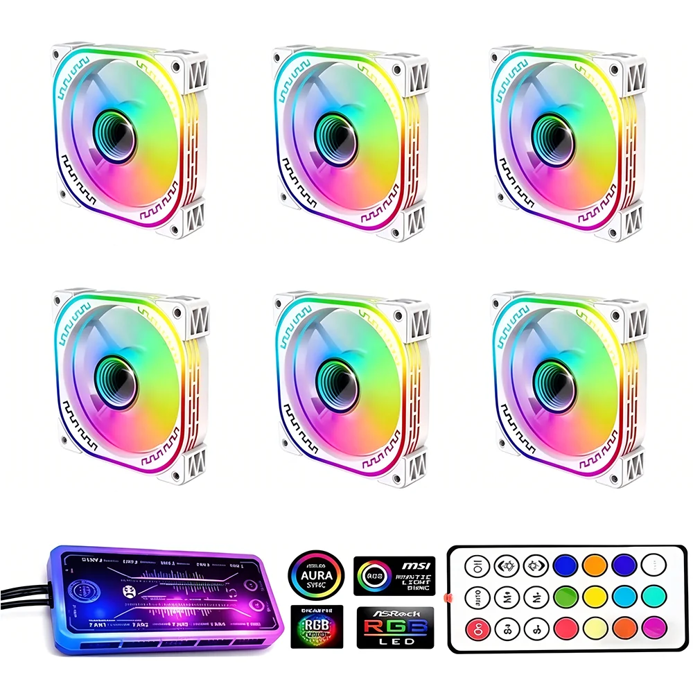 

6 Pack ARGB Case Fans, 6-Pin High Performance Mirror Cooling Fan,Airflow Ultra Quiet Computer Fan for PC Cases