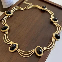 1pc Fashion Women's Party Jewelry, Precious Stone Vintage Palace Style Clavicle Chain, Suitable for Daily Party Wear