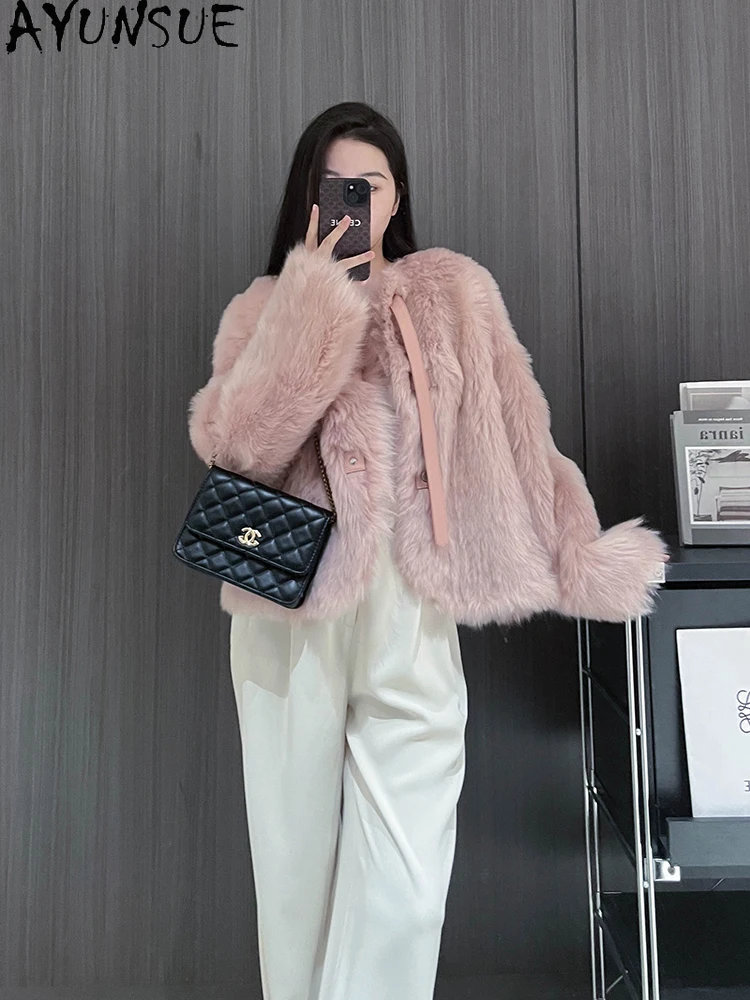 AYUNSUE 2025 Kurtka z polaru damski średniej długości luksusowe futra dla kobiet odzież wysokiej jakości nowość w odzieży wierzchniej Abrigo Mujer