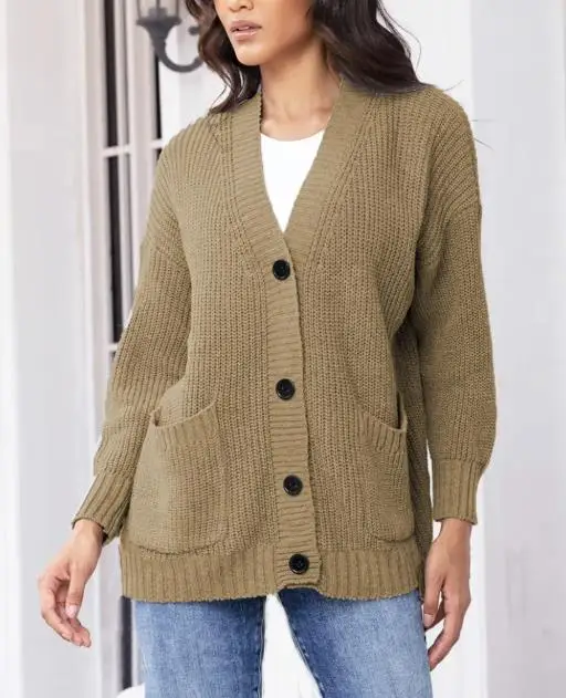 

Long Sleeved Knitted New Autumn and Winter Button Cardigan Sweater Versatile Loose Sweater Jacket for Women