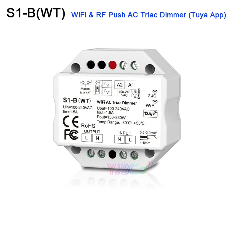 S1-B/ Tuya WiFi S1-B(WT) Switch 2.4G RF + AC Triac Dimmer Phase-cut 1 Channel Dimmer Triac Controller/LED Controller dimmer