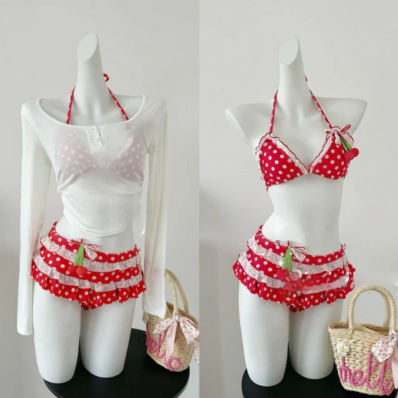 Set Bikini Baru 2025 Desain Cetak Tiga Potong Baju Renang Liburan Musim Panas Pakaian Indah Liburan Pantai Anak Perempuan Lucu Chic