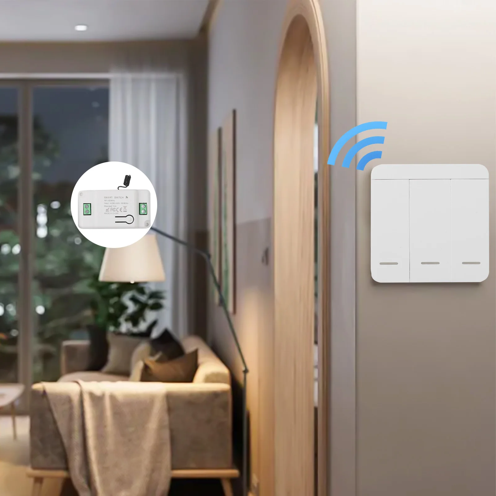 

Беспроводной выключатель света 72*38*21 мм Расширяемый беспроводной выключатель света Простая установка Расширяемая система Высокая долговечность