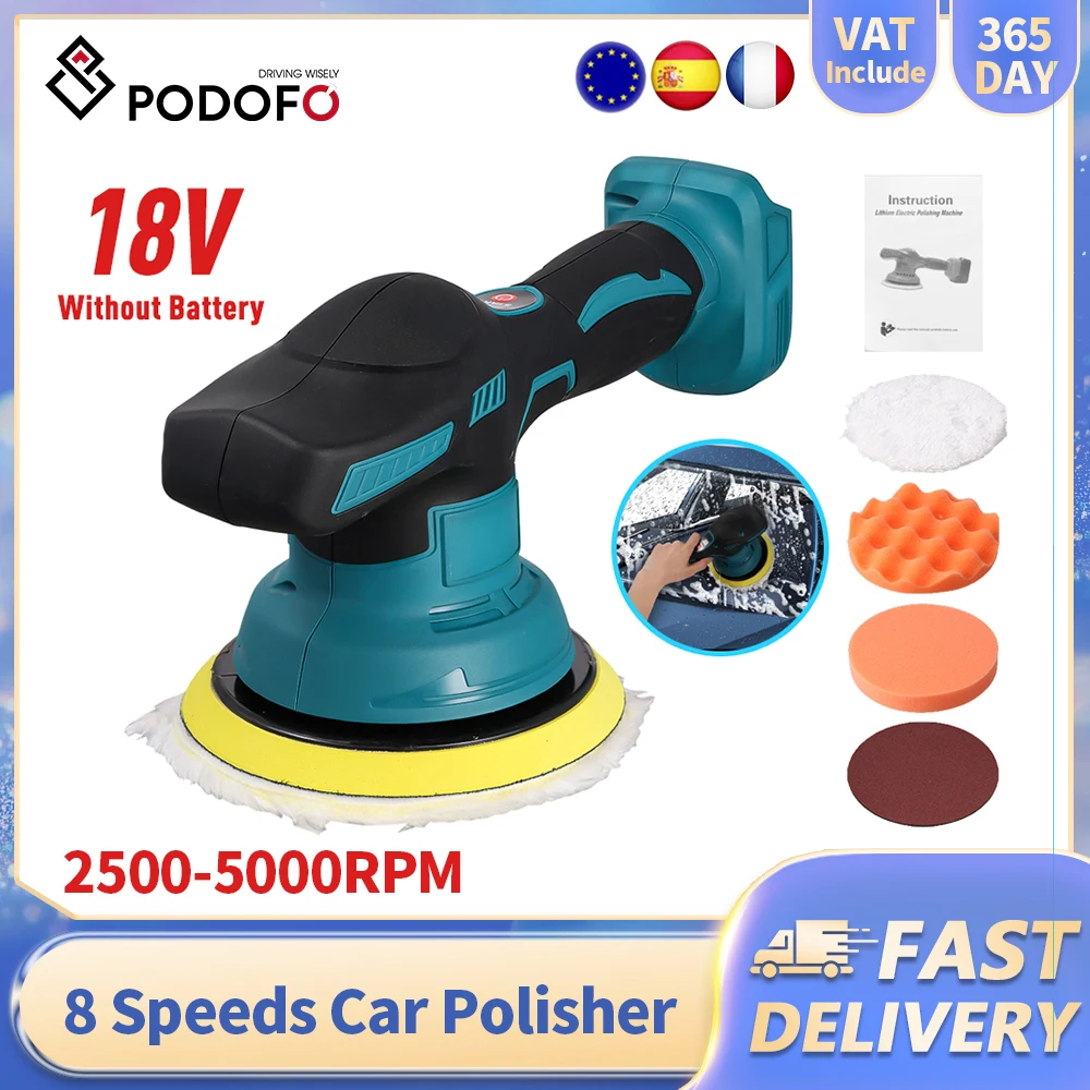 Pulidora Eléctrica para Autos Podofo, 8 Velocidades, Multifuncional, Ajustable, Máquina Eléctrica para Pulir Madera y Eliminar Óxido