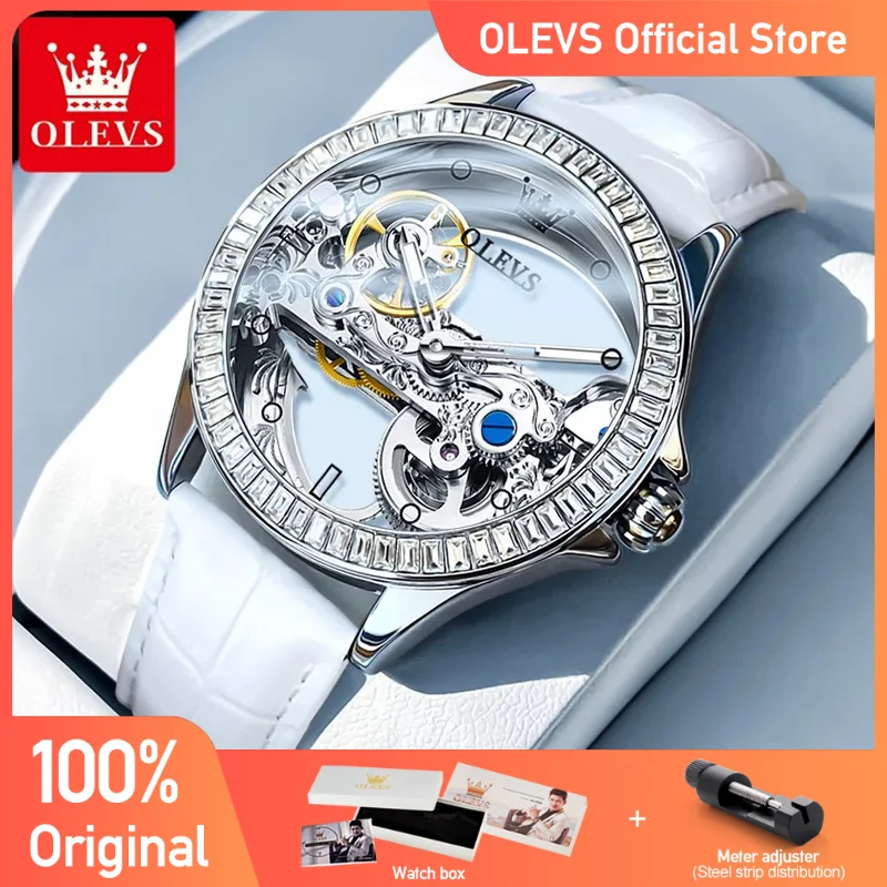 OLEVS Women\'s Watches Elegant Fashion Full Hollow Tourbillon Automatic Mechaniacl Wristwatch for Man Waterproof Luminous New