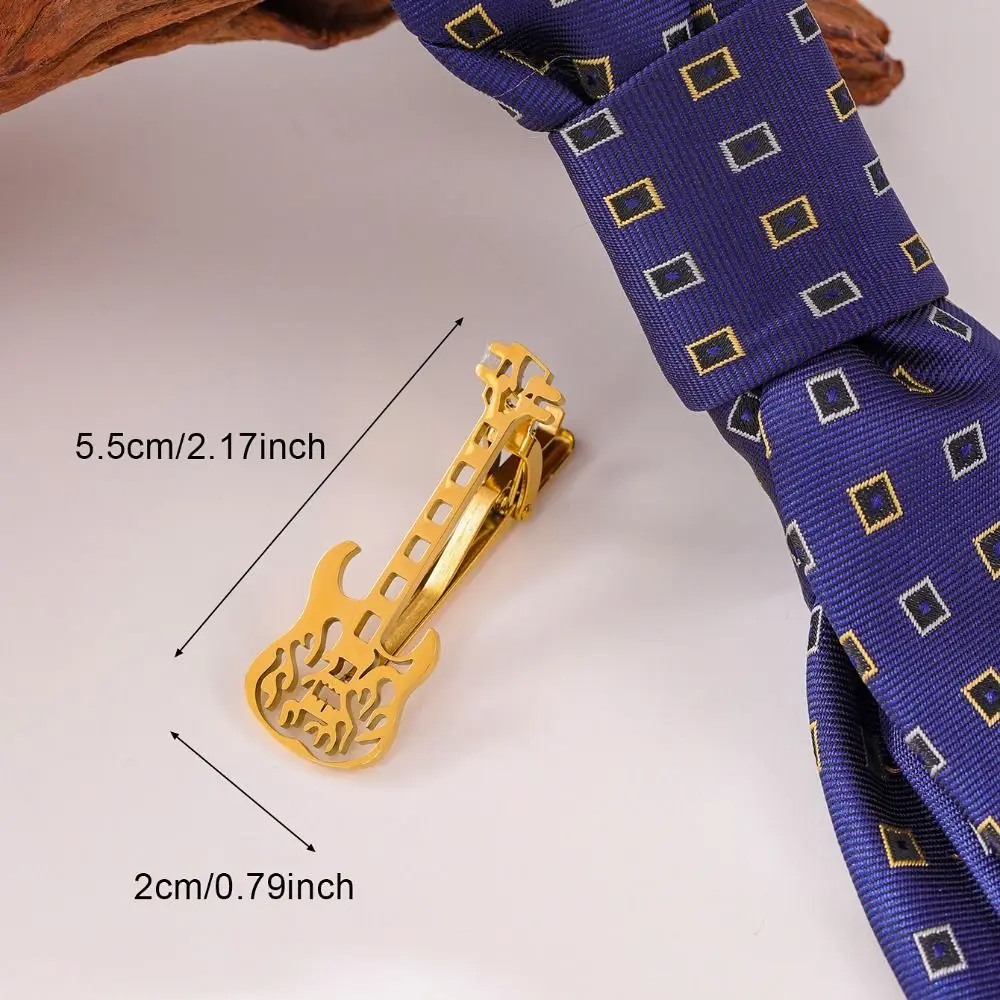 Fashion Treble Clef Gitar Dasi Klip Instrumen Baja Titanium Catatan Musik Dasi Pin Punk Hip Hop Piano Dasi Gesper Pria