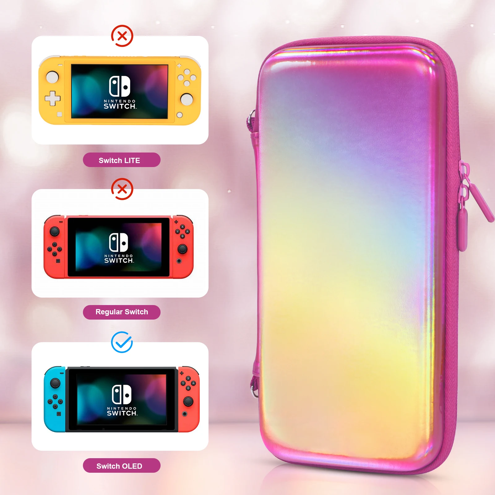 Glossy Travel Carrying Storage Bag For Nintendo Switch NS OLED Game Console Box Shell Cover Gradient Protective Case For Girls