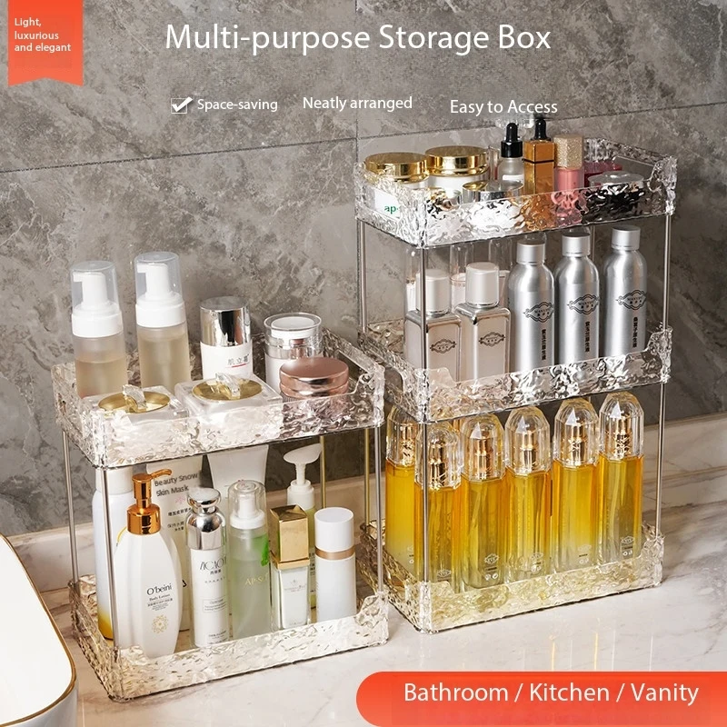 

Water Ripple Desktop Storage Box, Multi-Layer Bathroom Countertop Organizer for Cosmetics & Toiletries