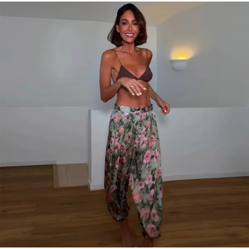 Damen-Hosen-Sets: Bedruckte, geschnürte, langärmelige, einreihige Blusen-Oberteile, plissierte Laternenhosen, Street-Lady-Outfits mit Paneelen – Detail 7