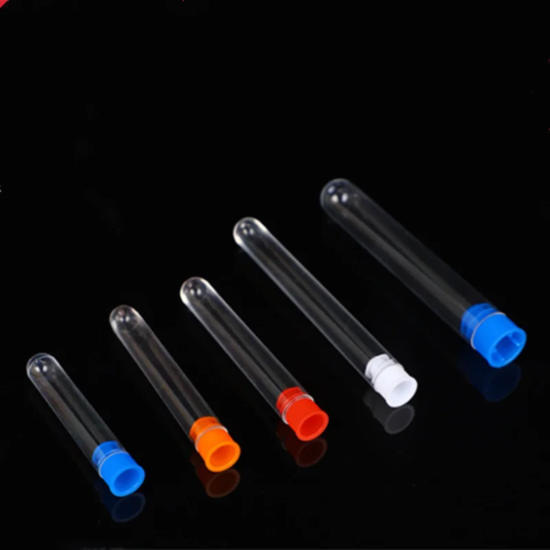 50Pcs/Lot 100Pcs/Lot Lab Test Tube With Colour Stoppers Transparent Plastic Test Tube Laboratory School Educational Supplies