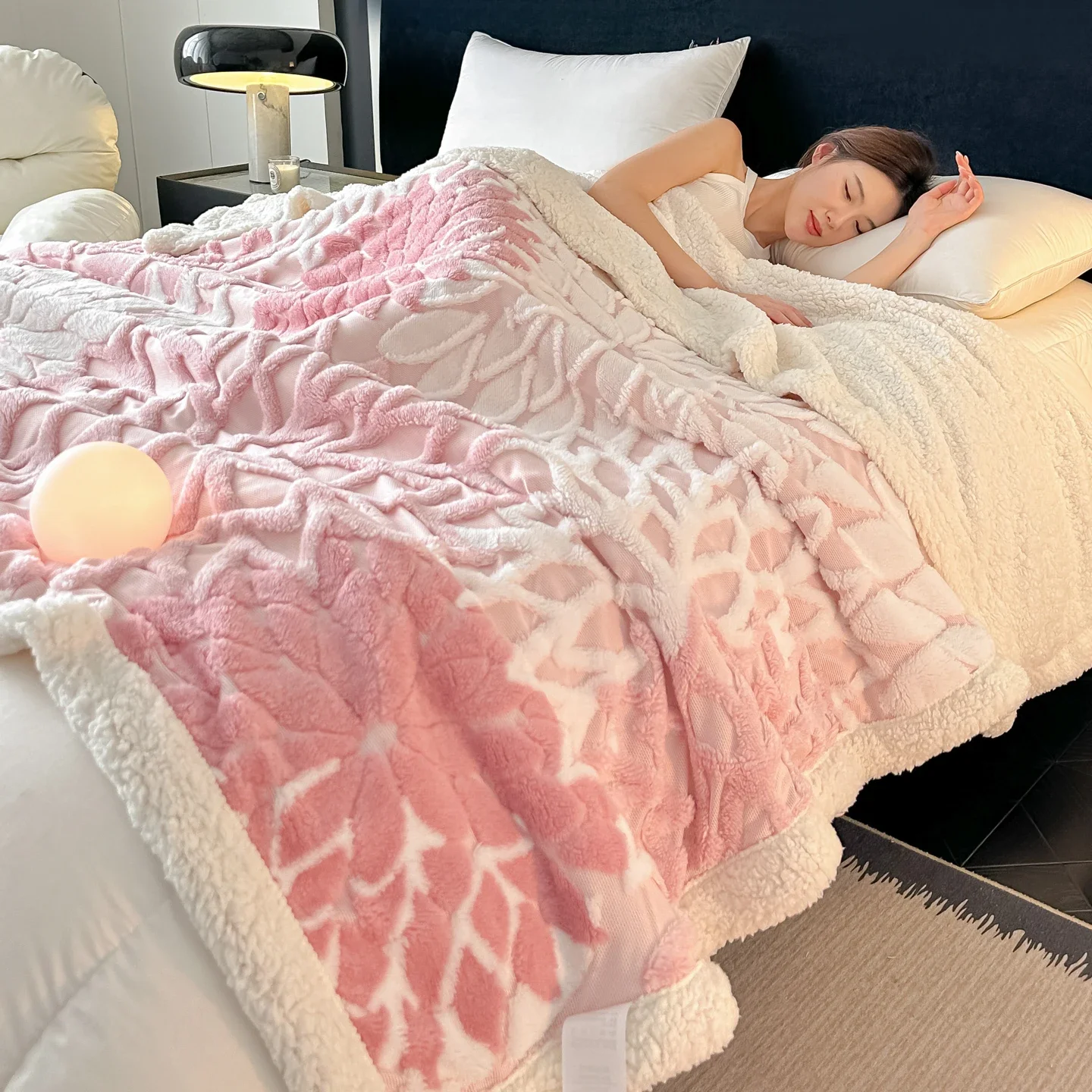 Autumn Winter Thickened Warm 2-sided Fleece Blanket Aesthetically Openwork Jacquard Blankets Soft Comfortable Durable Blanket