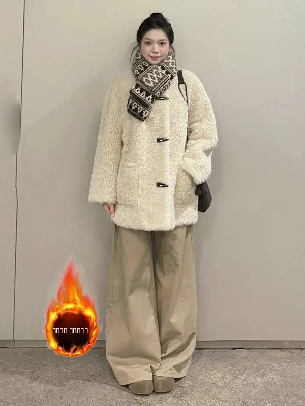 

Ретро-джинсы в американском стиле, цвет хаки, с утепленной подкладкой, широкие прямые штанины, для женщин, с высокой талией, повседневные