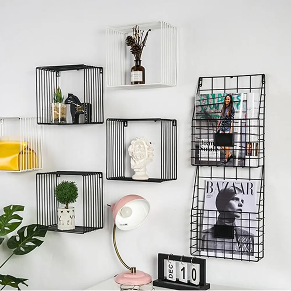 Economic Wall Mounted Magazine File Holder Metal Mesh Handle Wire Basket Lightweight Label Plate Foyer Storage Shelf Office