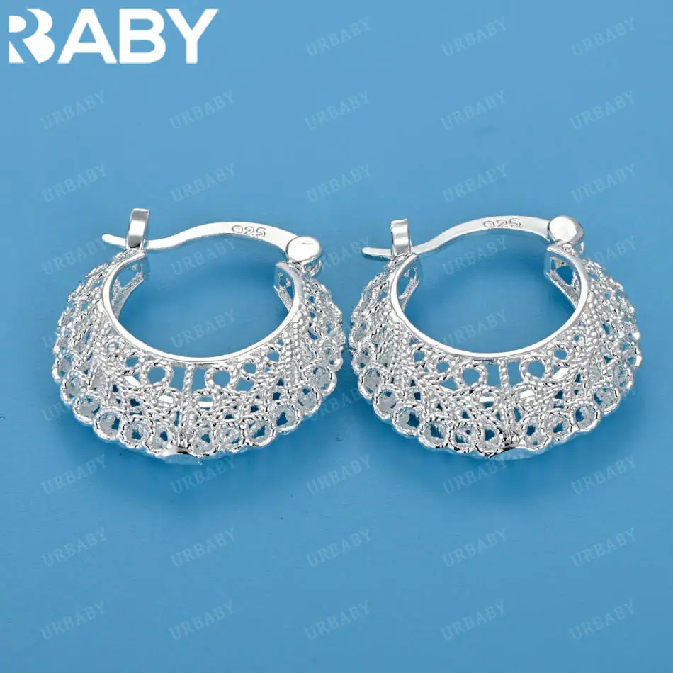 

URBABY стерлингового серебра 925 пробы полые серьги-кольца для женщин свадьба помолвка модные очаровательные ювелирные изделия подарок