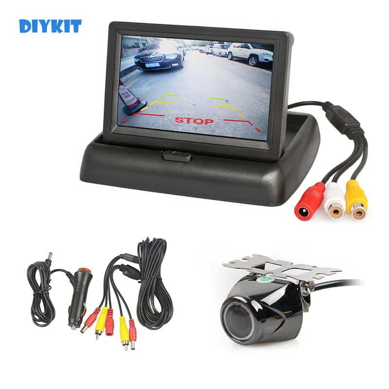 

DIYKIT 4.3inch Car Reversing Camera Kit Back Up Car Monitor LCD Display HD Security Metal Car Rear View Camera