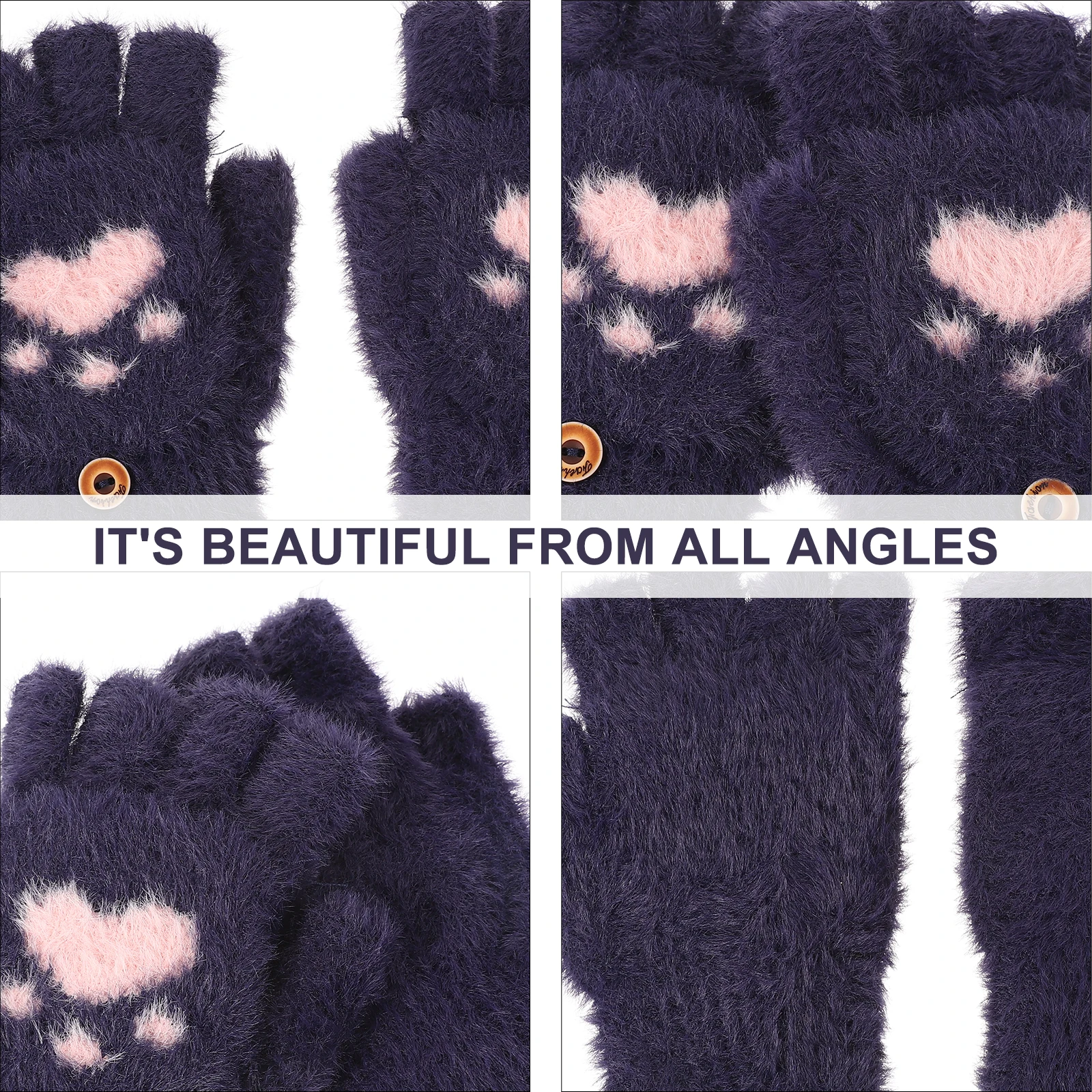 Cat's Claw Gloves Imitation Women Cold Weather Convertible Mittens Flipping Gloves Winter Hands Warmer Clamshell Riding