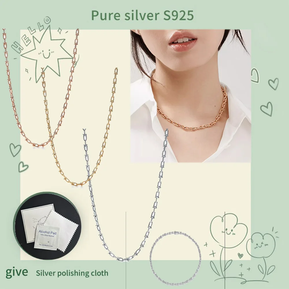 

Ожерелье из чистого серебра s925 Изысканное, минималистское, персонализированное, модное U-образное колье для повседневных поездок на работу