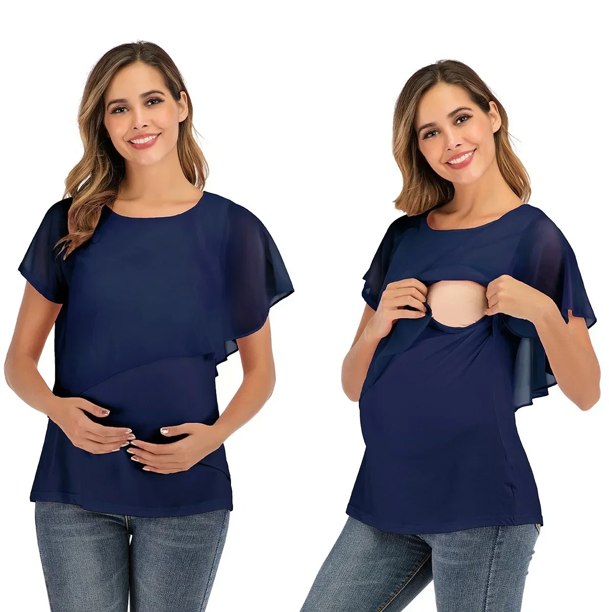 Women Pregnant Maternity Nursing T Shirts Breastfeeding Maternity Nursing Wrap Top Sleeveless Double Layer Blouse Tee