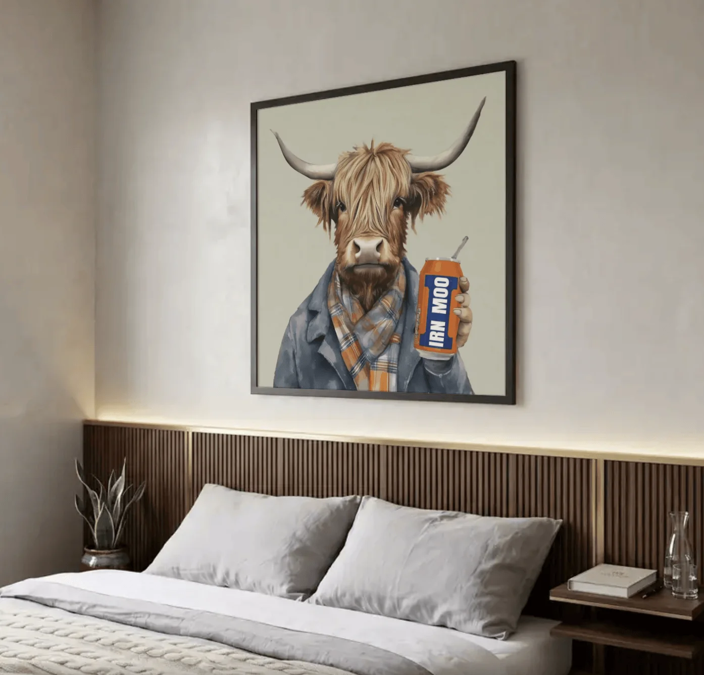 Funny Highland Cow Wall Art Canvas Prints, Dressed Posters, Whimsical Decor for Living Room Bedroom Gallery Wall Decor
