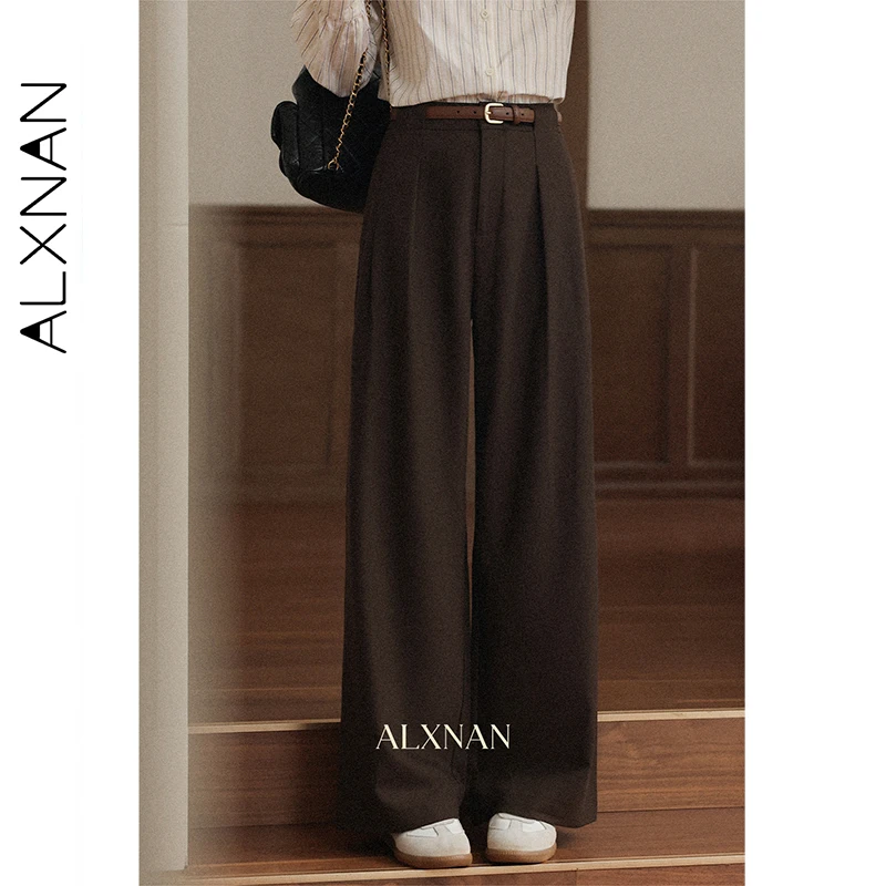 ALXNAN pantalons décontractés pour femmes marron taille haute pantalon coupe ample tombant Anti-rides trajet polyvalent femme pantalon L57052