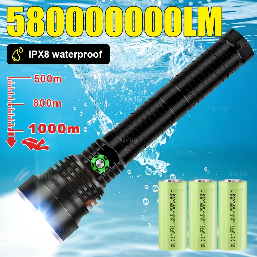 

High Power LED Diving Flashlight 3*26650 Professional Diving Torch Underwater 1000M Scuba Diving Lantern IPX8 Diving Flashlights
