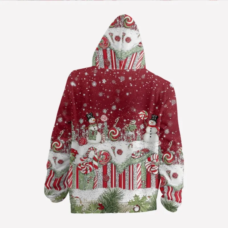 Men's Fleece Long Sleeve Zipper Hoodie Christmas Snowman Pattern For Women/Men Unisex Parkas Jacket Outerwear Streetwear