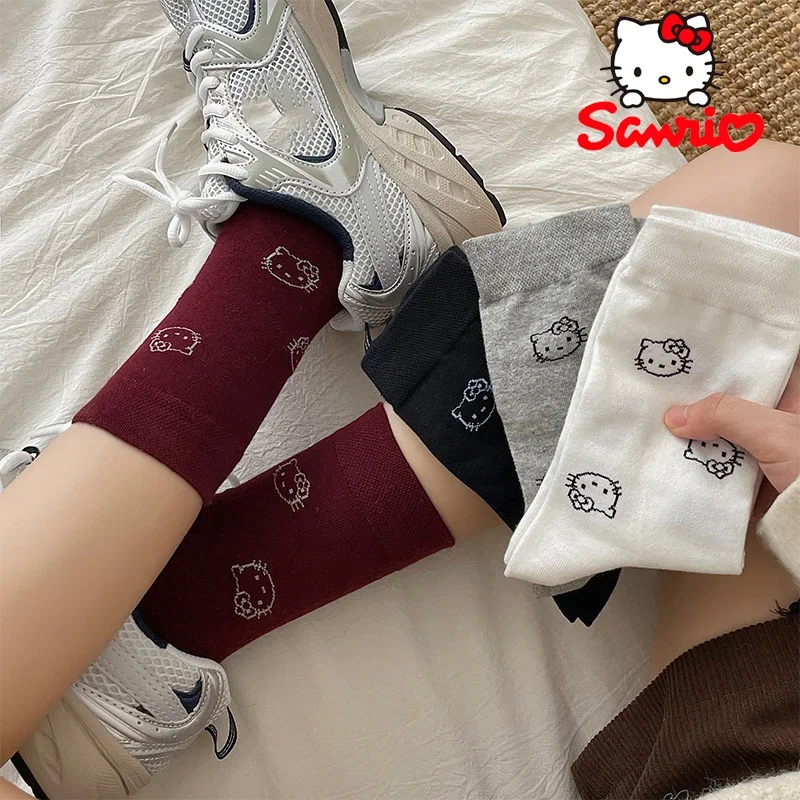 Sanrio HelloKitty Stockings Cartoon Cute Woman's Cotton Long Stockings Autumn Winter Fashion Girls Home Floor Sock Girl Gifts