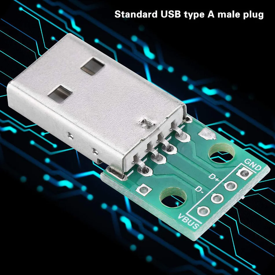 USB to DIP Board USB Type A Male Plug to DIP Adapter Board 4 Pin 2.54mm Pitch Adapter for DIY USB Power Supply Breadboard