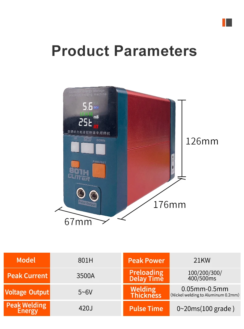 Saldatore a punti con condensatore GLITTER 801H per dispositivi di riparazione batteria 18650 per vendite calde