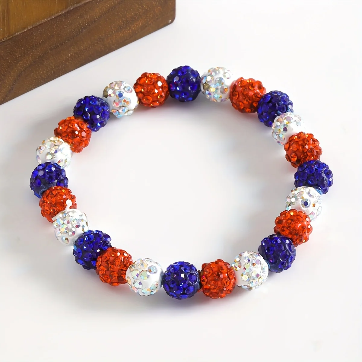 Vedawas Patriotic Bohemian Handcrafted Shamballa Beaded Bracelet, Resin Rhinestone,Independence Day women Jewelry Accessory