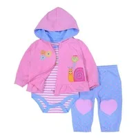 Clearance 3Pcs Snail Flower Heart Print Long Sleeve Spring Autumn Cotton Baby Girl Hooded Coat Bodysuit Pants Set