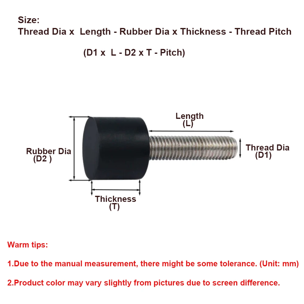 1pcs M6 Black Polyurethane Coated Screw 70A 304 Stainless Steel Urethane Stop Bolt Anti-Collision PU Shock Absorbing Screw
