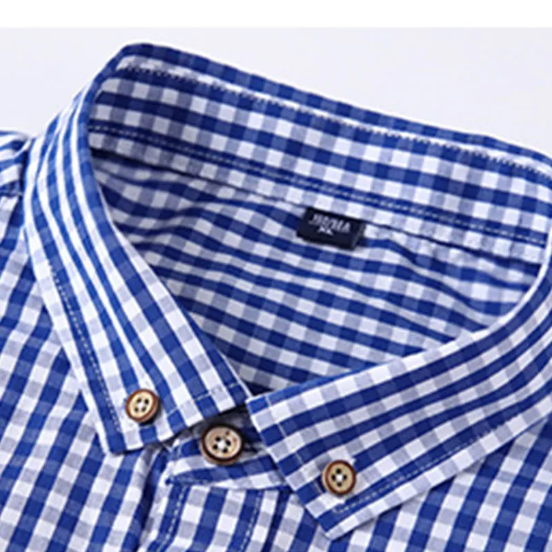 New American size men\'s short-sleeved shirt plus size 100% cotton Oxford fashion plaid non-ironing High quality breathable